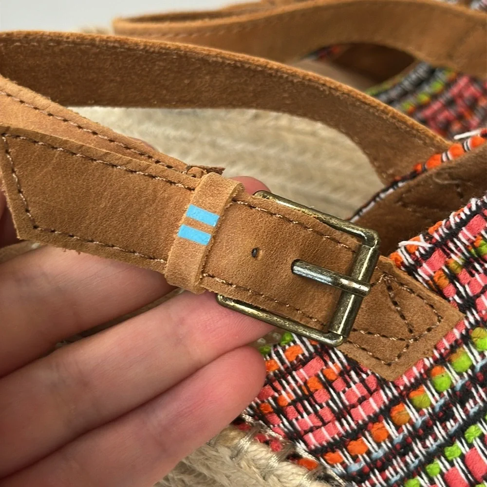 Toms Monica Wedge Espadrille Global Woven Sandals Size 9.5 Boho Hippie Festival